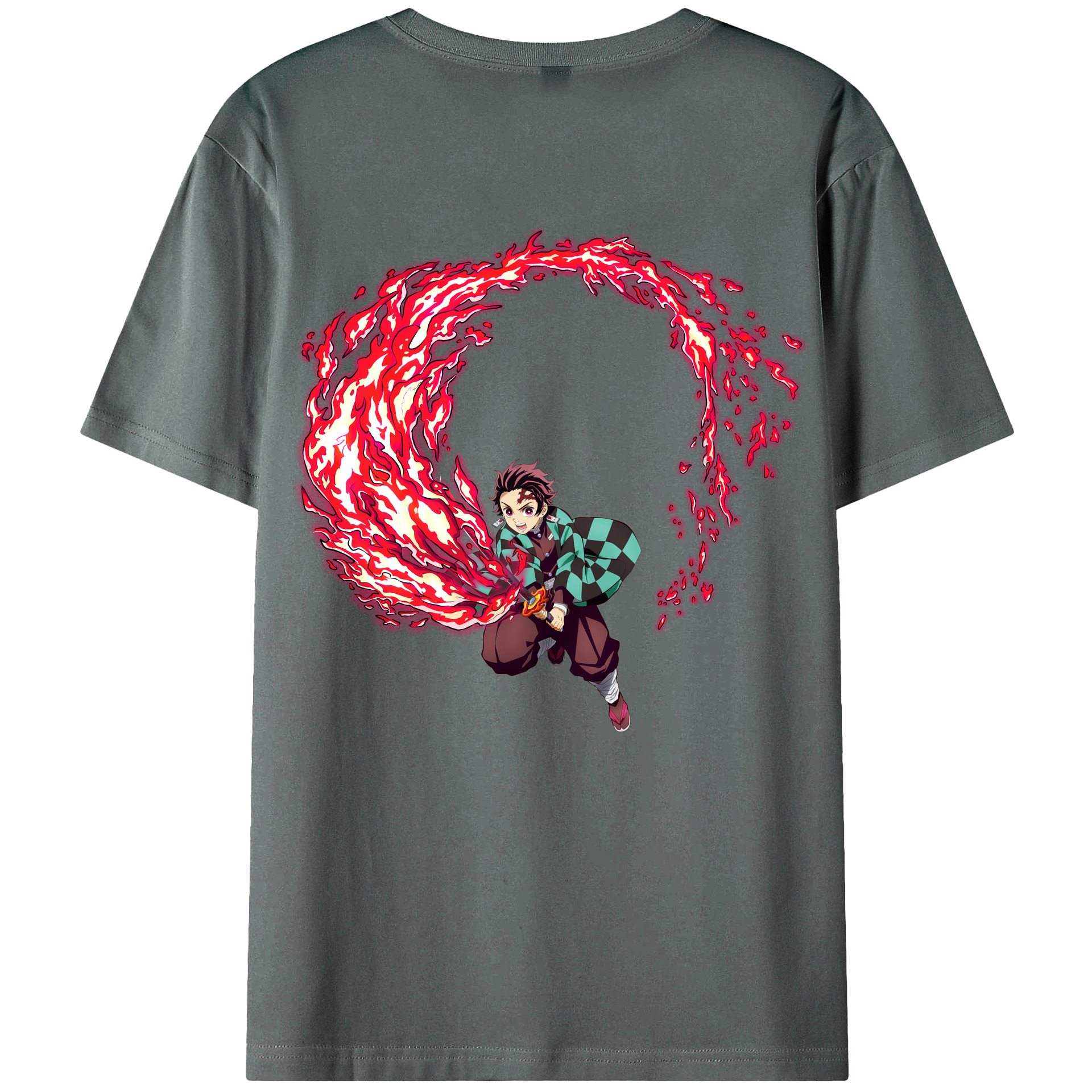 （画像用） 鬼滅の刃 竈門 炭治郎／かまど たんじろう Kamado Tanjirou 綿100％ メンズ半袖Tシャツ（バックプリント） 通気性